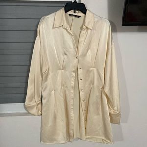 Zara| Cream long sleeve mini dress